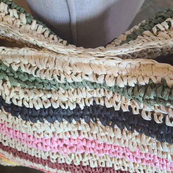 Bloomingdales Exclusive Aqua Straw/Paper/Linen Beach XLarge Tote NWT MSRP $128 - Picture 4 of 4